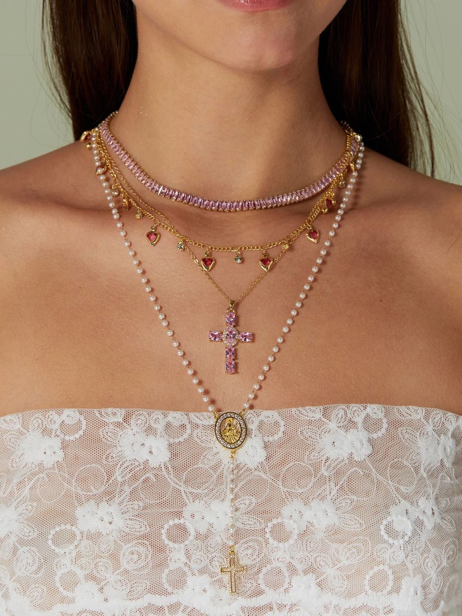 Collar de cruz rosa 🩷