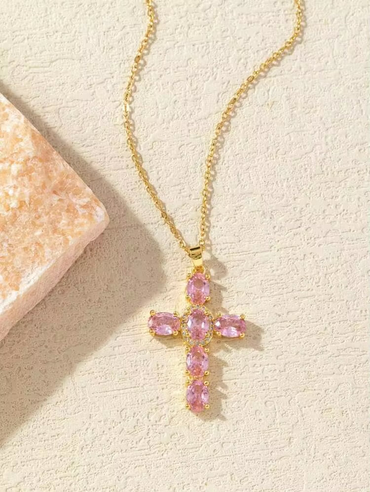 Collar de cruz rosa 🩷