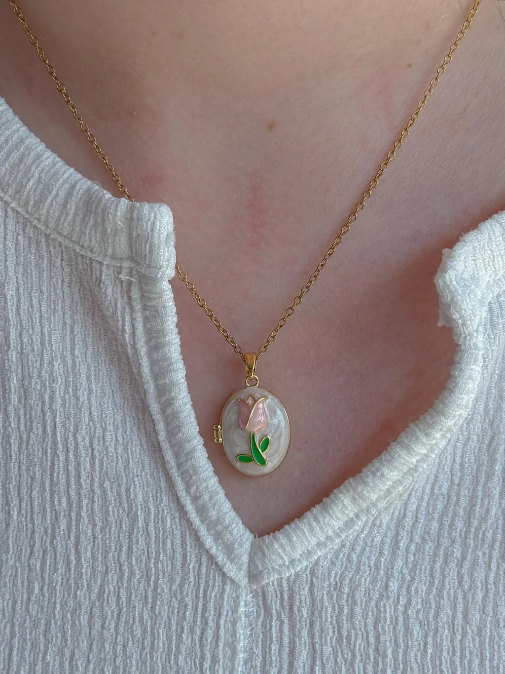 Collar relicario de tulipán 🌷
